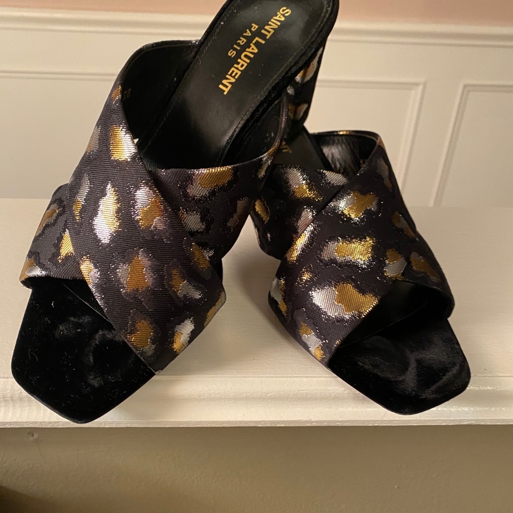 Saint Laurent Glitch Leopard Jaquard sandals